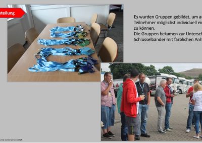 Gruppenbildung für Trainings übung, Teilnehmer stehen draussen auf dem Gelände und sortieren sich