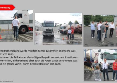 Die TEilnehmer stehen zuasmmen im Kreis und Unterhalten sich über den Vollbemsungs Test und im Hintergrund steht der LKW mit geöneter Tür